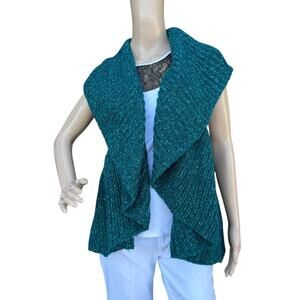 Ruby Rd. Petite Teal Knitted Waterfall Vest Size PM Excellent
